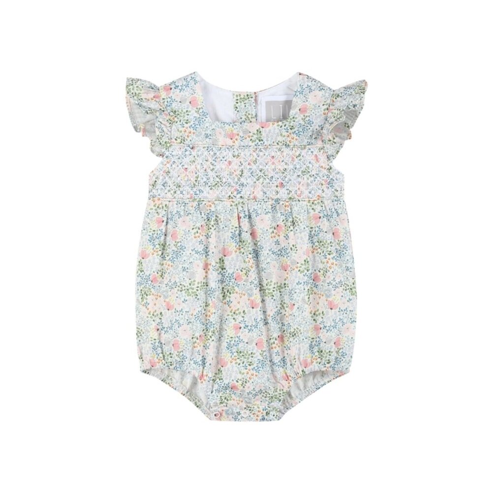 Pink Floral Print Smocked Futter Romper